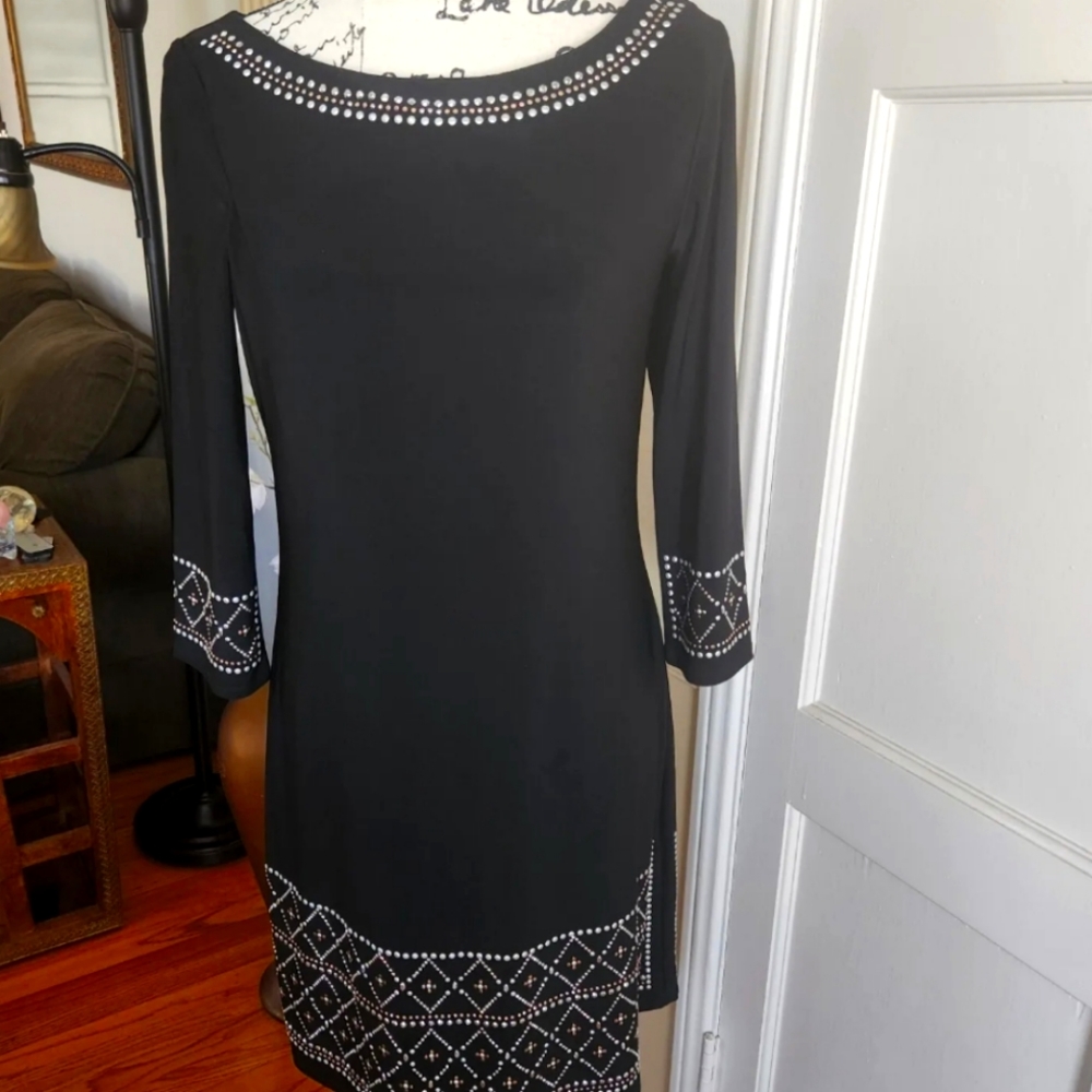 White House Black Market Black Mini Dress with Stud Details